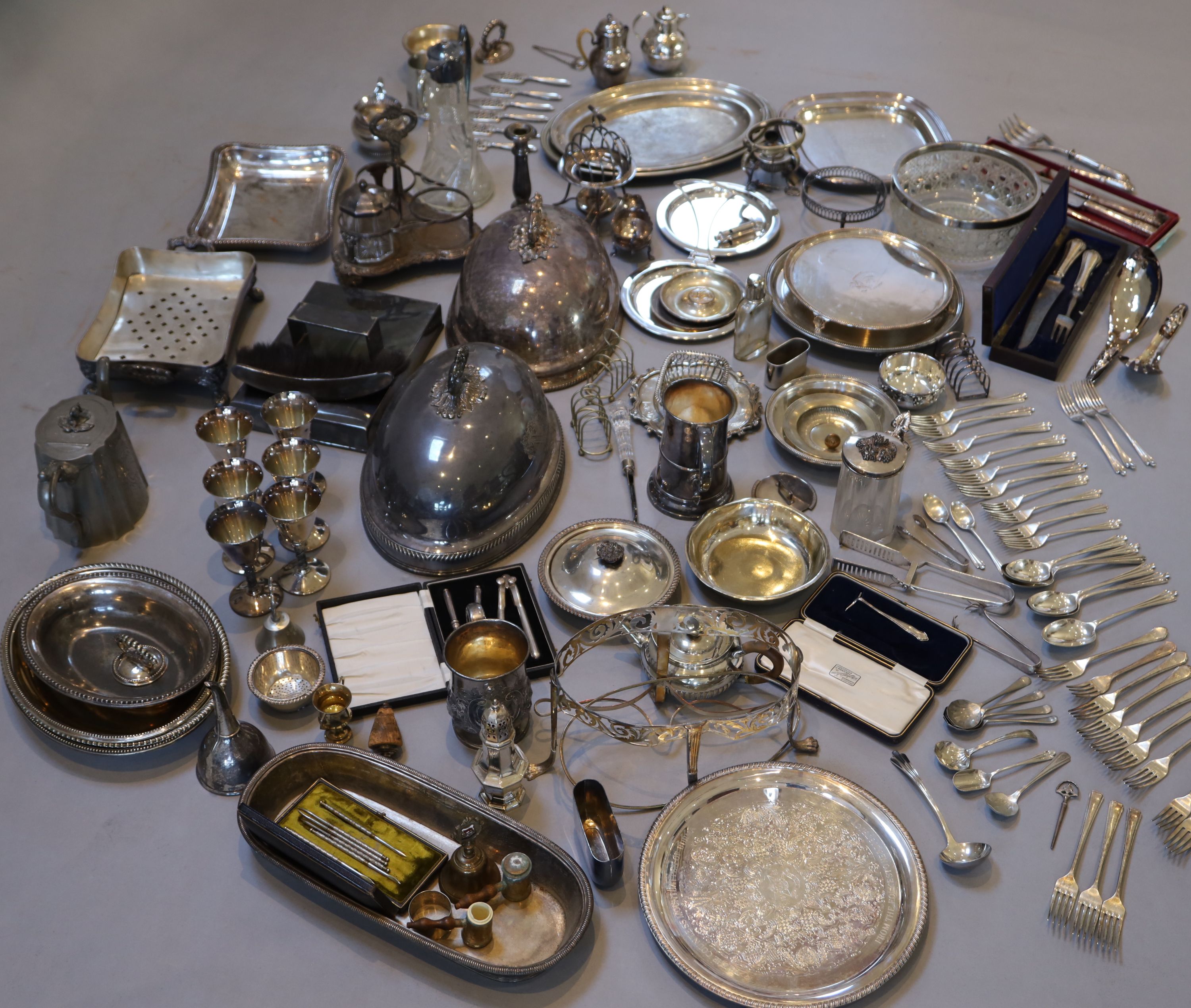 A collection of assorted plated wares,